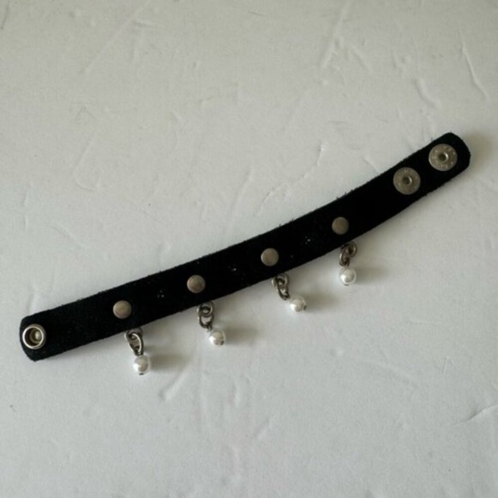 LEATHERROCK Bracelet LR Leather Genuine Leather W Faux Pearl Embellishment Black - Picture 11 of 16
